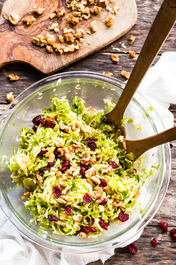 Shredded Brussels Sprouts with Cranberries & Walnuts