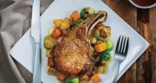 Pan-Seared Pork Chops with Roasted Apples, Squash & Brussels Sprouts
